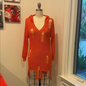Vibrant Orange Knit Mini Dress